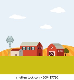 Farm landscape, flat design, vector illustration background
