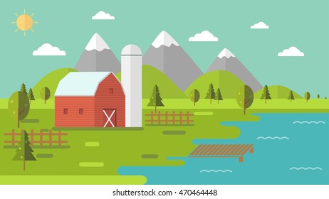 farm landscape in flat design vector
