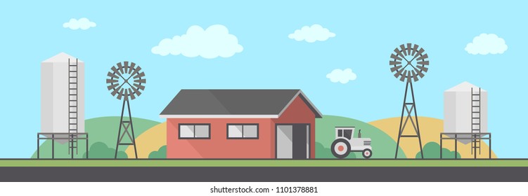 Farm Landscape, flat style. vector background