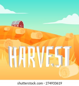 Farm Landscape harvest concept . Vector illustration