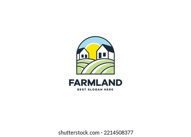 Plantilla de vectores de iluminación con logotipo de paisaje agrícola