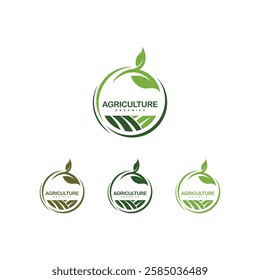 Farm landscape logo set in flat design, concept of growing organic crops and livestock, great choice for agribusiness and local farm