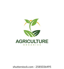 Farm landscape logo set in flat design, concept of growing organic crops and livestock, great choice for agribusiness and local farm