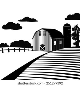 Farm landscape on white background, vector illustration