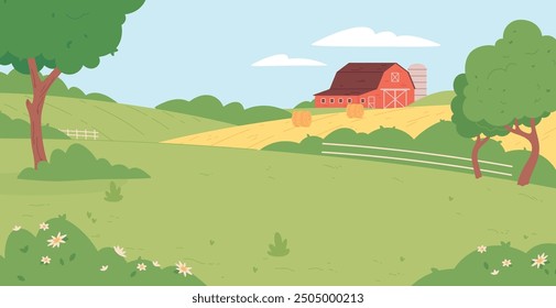 Paisaje agrícola. Fondo verde rural. Paisaje rural. Ilustración vectorial