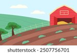 farm landscape. Rural landscape with a farm. Vector illustration