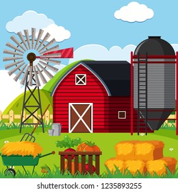 A Farm landscape scene illustration