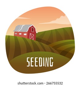 Farm Landscape. Stage in seeding. Vector illustration