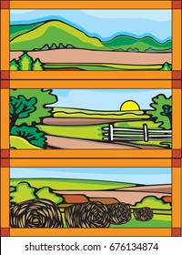 farm landscape stained glass patterns