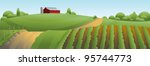 Farm Landscape Vector Illustration