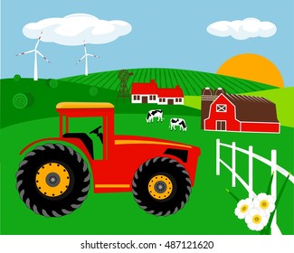 Farm Landscape Vector Illustration