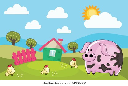 farm landscape. vector illustration