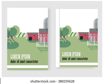  Farm landscape vector illustration. For printing and web design. Modern trendy flat illustration. Corporate card design, banner and book cover. 