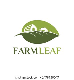 farm leaf logo, flat style, green leaves icon, cattle vector illustration, modern design concept