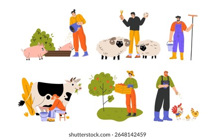 Vida na Fazenda Ilustrações Envolvendo Atividades Diárias que Acontecem na Fazenda