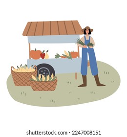 farm life illustration, domestic animals clipart, farm market png, cottage scenery clip art, flat vector style