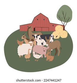 farm life illustration, domestic animals clipart, farm market png, cottage scenery clip art, flat vector style