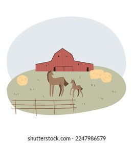 farm life illustration, domestic animals clipart, farm market png, cottage scenery clip art, flat vector style
