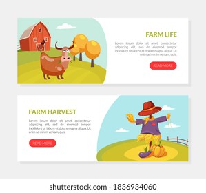 Farm Life Landing Page Templates Set, Farm Harvest, Organic Healthy Products Homepage, Website Design Vector Illustration