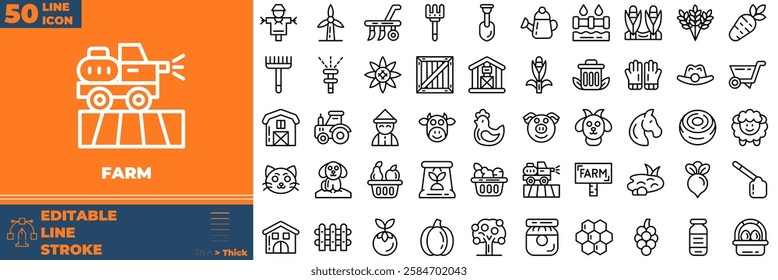 Farm Line Editable Icons set. Vector illustration in modern thin line style of farm icons: farm, agriculture, chicken, etc