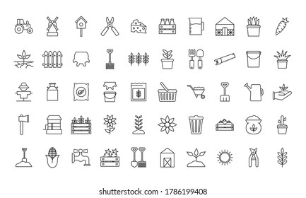 farm line style icon set design, agronomy lifestyle agriculture harvest rural farming and country theme Vector illustration