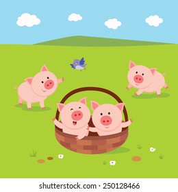 Farm. Farm. Little piglets. Cute piglets playing happily.