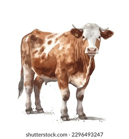 A farm livestock cow for wagyu steak in watercolor