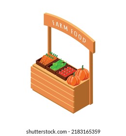 Farm local market isometric composition with isolated view of market stall with natural homemade products vector illustration