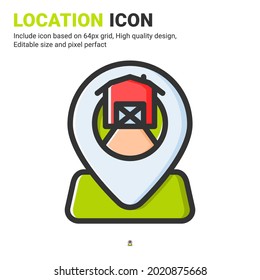 Vector de icono de ubicación de granja con estilo de color de contorno aislado en fondo blanco. Icono de símbolo de símbolo de campo de ilustración de vectores para agricultura digital, tecnología, industria, agricultura y proyecto