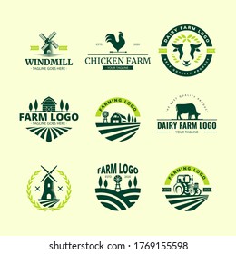 farm logo collection. Farm, dairy, pasture, windmill logo