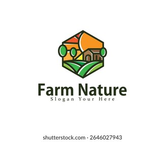 farm logo creative design concept nature leave agriculture landscape line art
