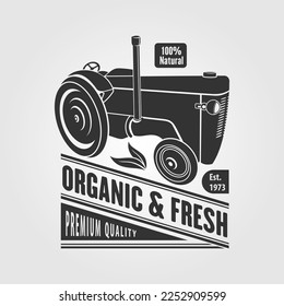 Farm Logo design concept with retro Tractor. Vector illustration