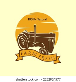 Farm Logo design concept with retro Tractor. Vector illustration