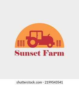 diseño de logotipo de granja con imagen de puesta de sol naranja