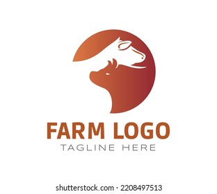 Farm logo design with pig and cow elements. Farm animal logo template for fresh meat fresh milk dairy product healthy eating organic farm products. Symbol for livestock company, agricultural business.