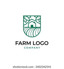 Farm logo design with shield frame in line art design style