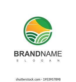 Farm logo Design Template. Circle Nature, Cattle And Farm Land Symbol