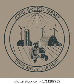 Farm Logo, Emblem, Label Template, Tractor, Wind Generators, Barn, Elevator