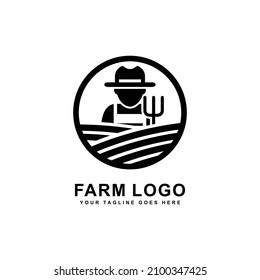 Logo de la granja. Vector de diseño del logo de granjero