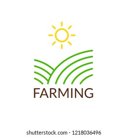 Farm logo. Farming emblem with field or meadow. Healthy and organic food symbol. Vector illustration.