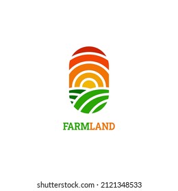 farm logo with field and sun vector design