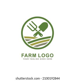 Farm logo. Hand fork and trowel logo vector