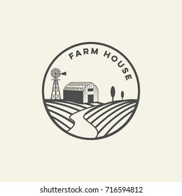 farm logo. farm house logo. Retro landscapes. Editable EPS10 vector illustration