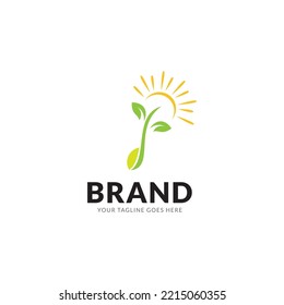 Design-Vorlage für das Logo des landwirtschaftlichen Betriebs. Saatgut, verlassen, Sonne, wachsen, moderne Vektorgrafik