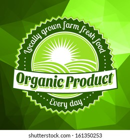 farm logo icon vector fresh good retro old-fashioned styled bio eco label of healthy organic natural ranch fresh food on green triangles original background template excellent as a pattern of promotio