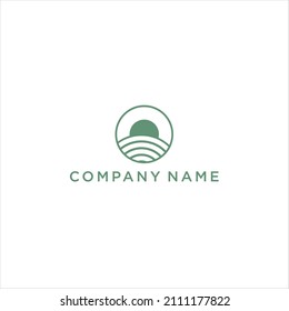 Farm logo isolated on white background. green line emblem with farmhouse. Vector outline badge for natural products and organic food.