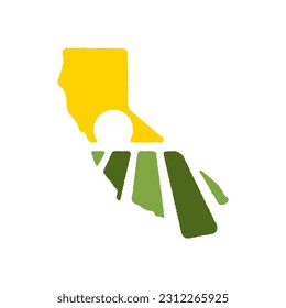 Farm logo mark template for California or icon of rural landscape with sun and field. Emblems for natural agriculture, organic food industry or harvesting campaign