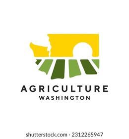 Farm logo mark template for Washington or icon of rural landscape with sun and field. Emblems for natural agriculture, organic food industry or harvesting campaign