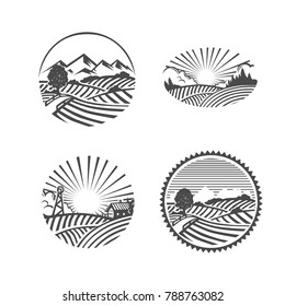 Farm logo. Nature. Black and white vector object.