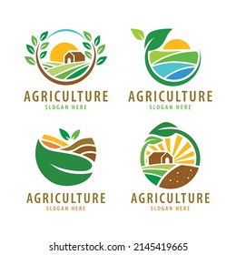 Farm logo set fresh style circle emblem